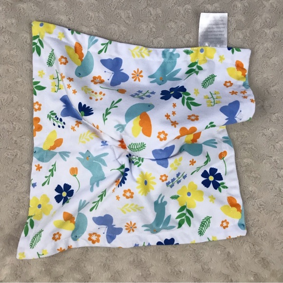 Baby Essentials Bunny Rabbit Lovey Security Blanket Blue White Bird Flower - Picture 5 of 5